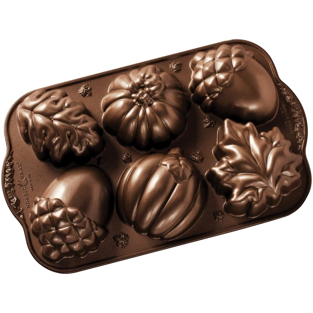 Nordic Ware Bronze Autumn Treats Pan Heavy Cast Aluminum Acorn Leaves Pumpkin